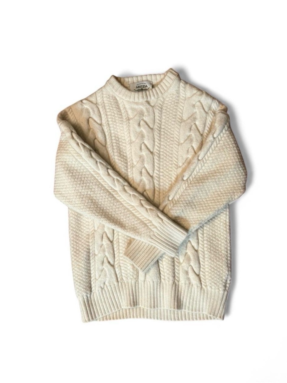 Aritzia cream 100% fine merino wool Cable Knit heritage pullover Sweater